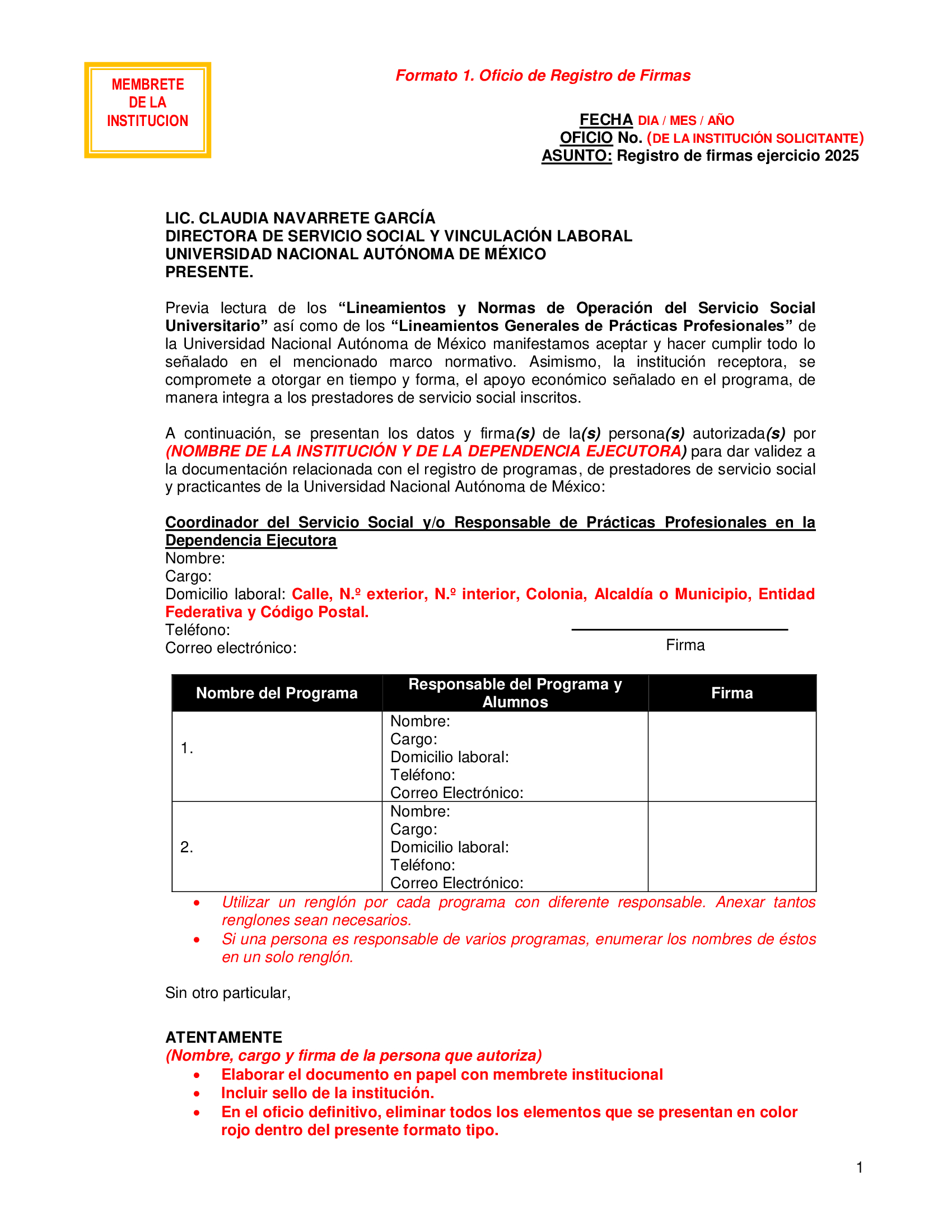 Oficio registro de firmas